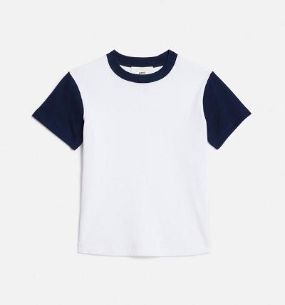 Ami Paris Bicolor Ami de Cœur T Shirts White / Navy | ami_US507
