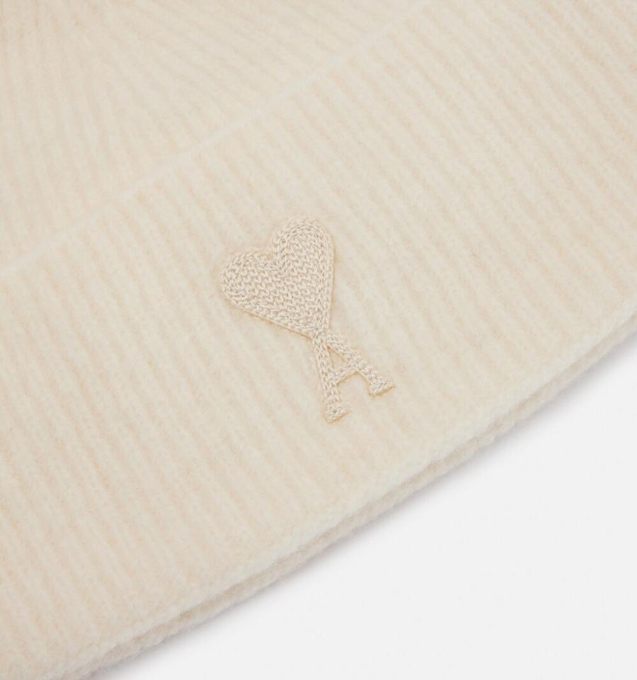Ami Paris Ami De Coeur with Pom Pom Beanies Beige | ami_US220