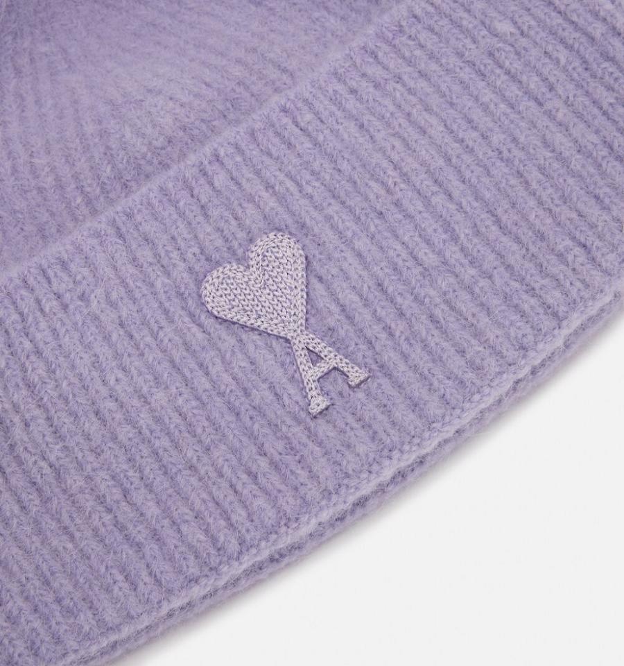 Ami Paris Ami De Coeur with Pom Pom Beanies Purple | ami_US328