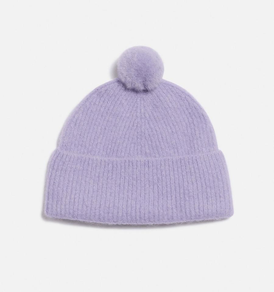 Ami Paris Ami De Coeur with Pom Pom Beanies Purple | ami_US328