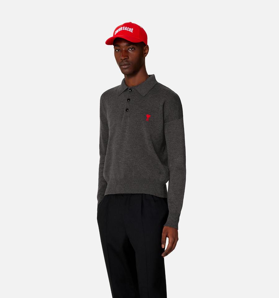 Ami Paris Ami De Cœur Polo Polo Shirts Grey | ami_US171