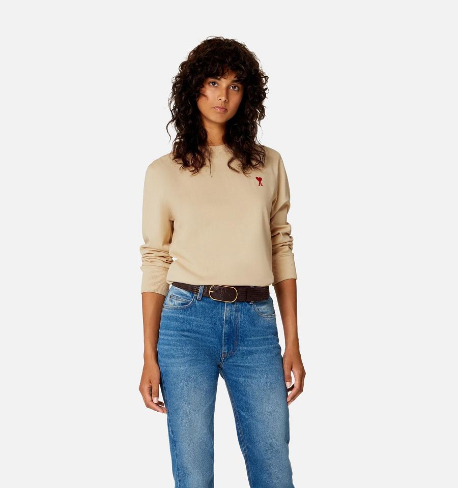 Ami Paris Ami de Coeur Long Sleeves T Shirts Khaki | ami_US116