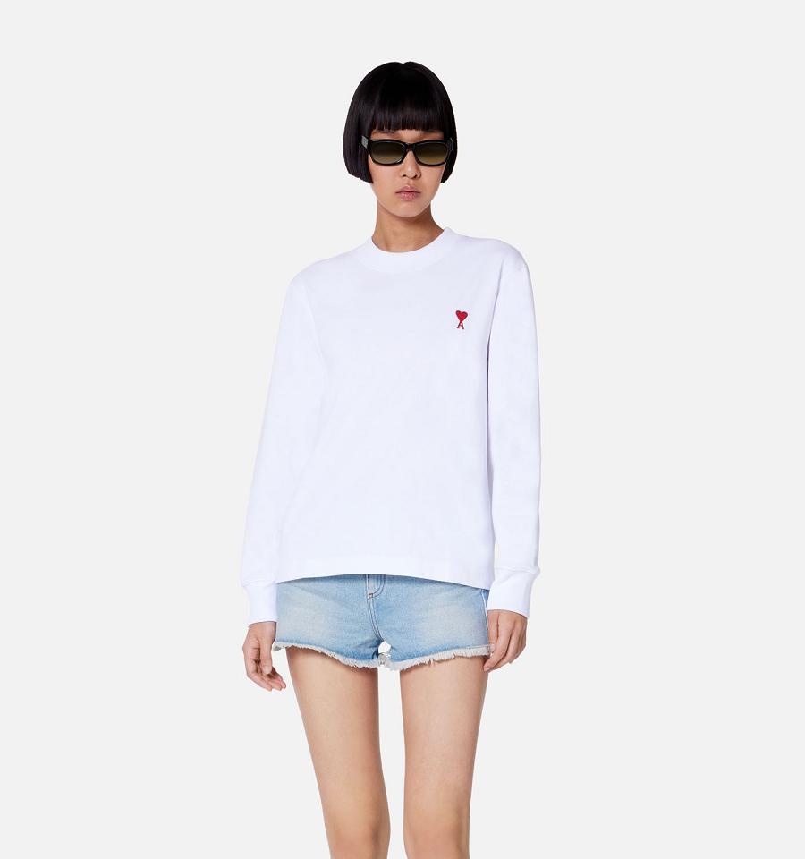 Ami Paris Ami de Coeur Long Sleeves T Shirts White | ami_US508