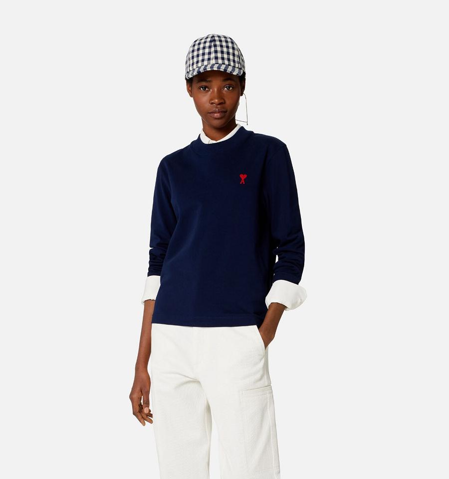 Ami Paris Ami de Coeur Long Sleeves T Shirts Navy | ami_US585