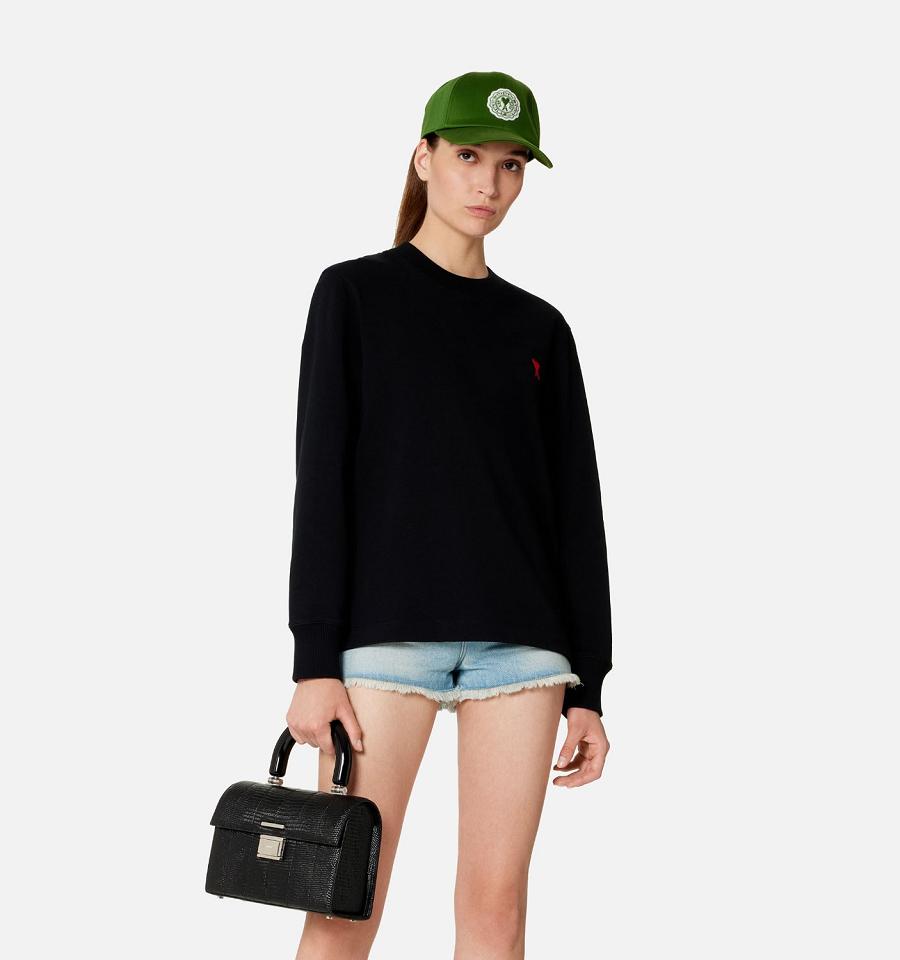 Ami Paris Ami de Coeur Long Sleeves T Shirts Black | ami_US594