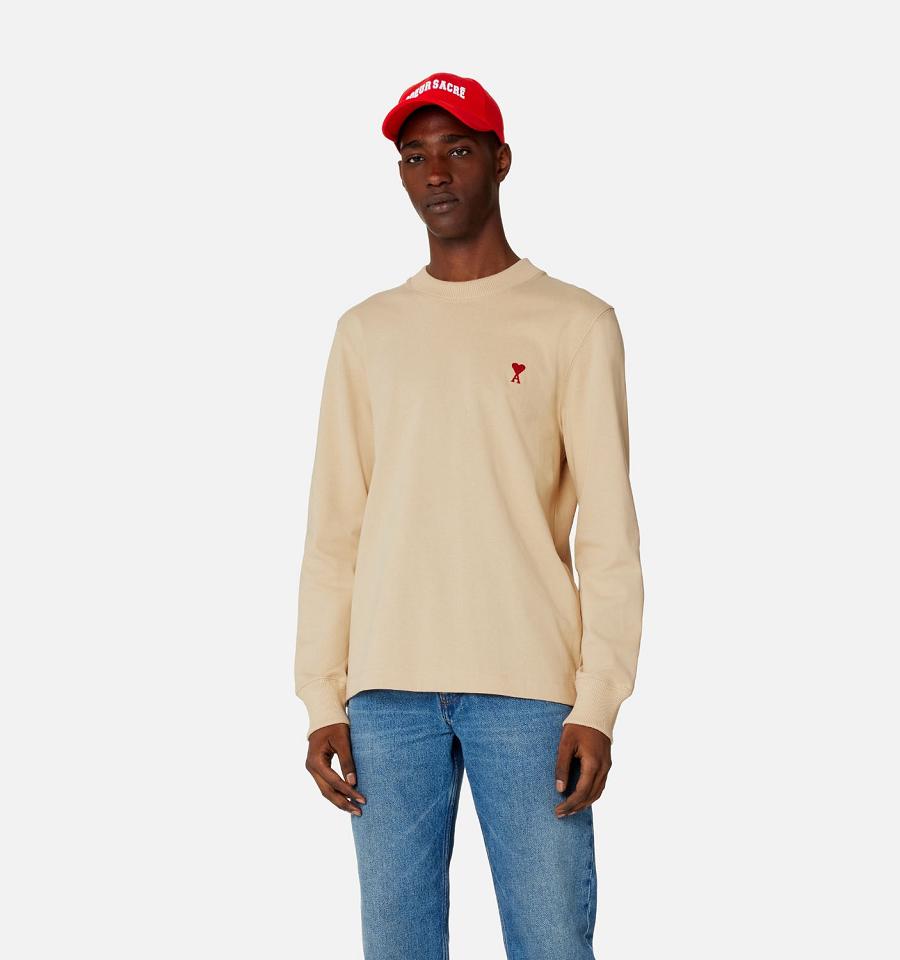 Ami Paris Ami de Coeur Long Sleeves T Shirts Khaki | ami_US606