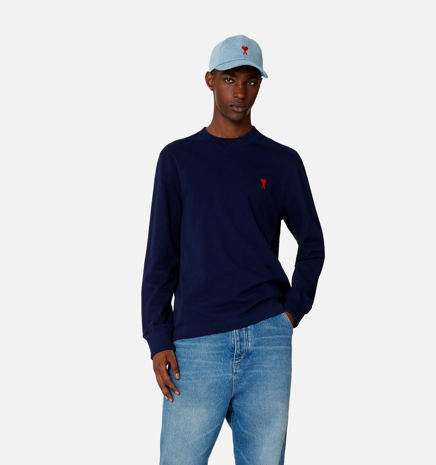 Ami Paris Ami de Coeur Long Sleeves T Shirts Navy | ami_US608
