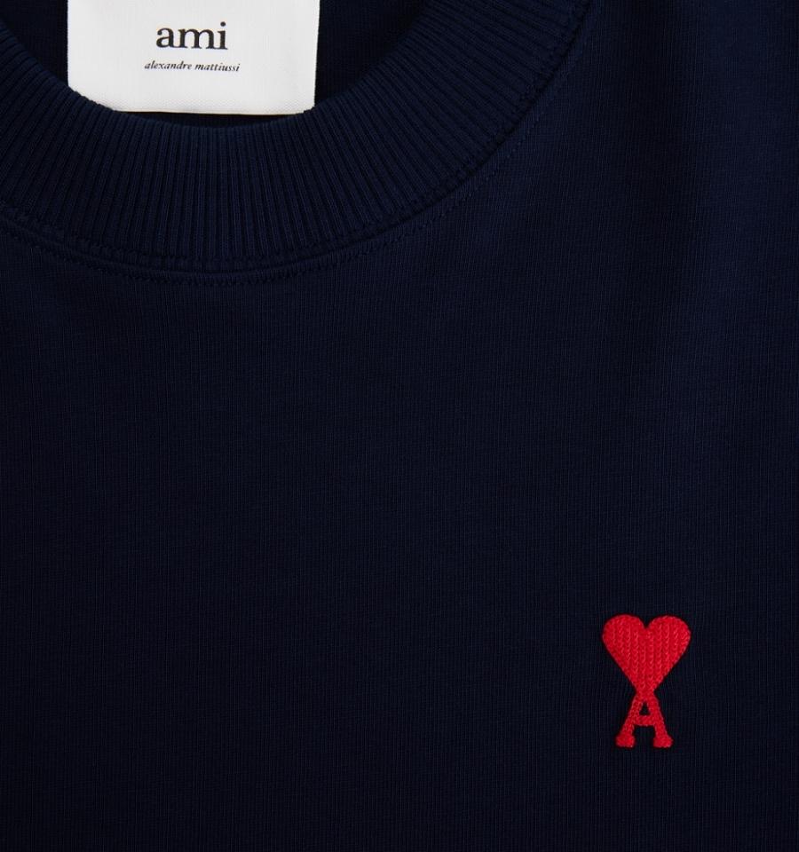 Ami Paris Ami de Coeur Long Sleeves T Shirts Navy | ami_US608