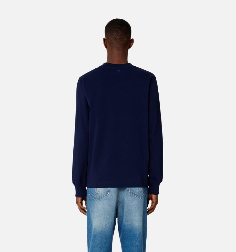 Ami Paris Ami de Coeur Long Sleeves T Shirts Navy | ami_US608
