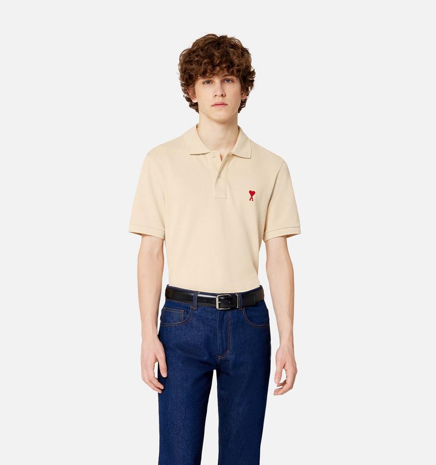 Ami Paris Ami de Coeur Polo Polo Shirts Khaki | ami_US185