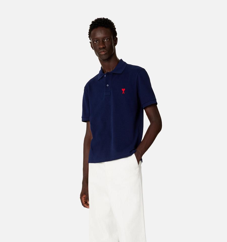 Ami Paris Ami de Coeur Polo Polo Shirts Navy | ami_US457