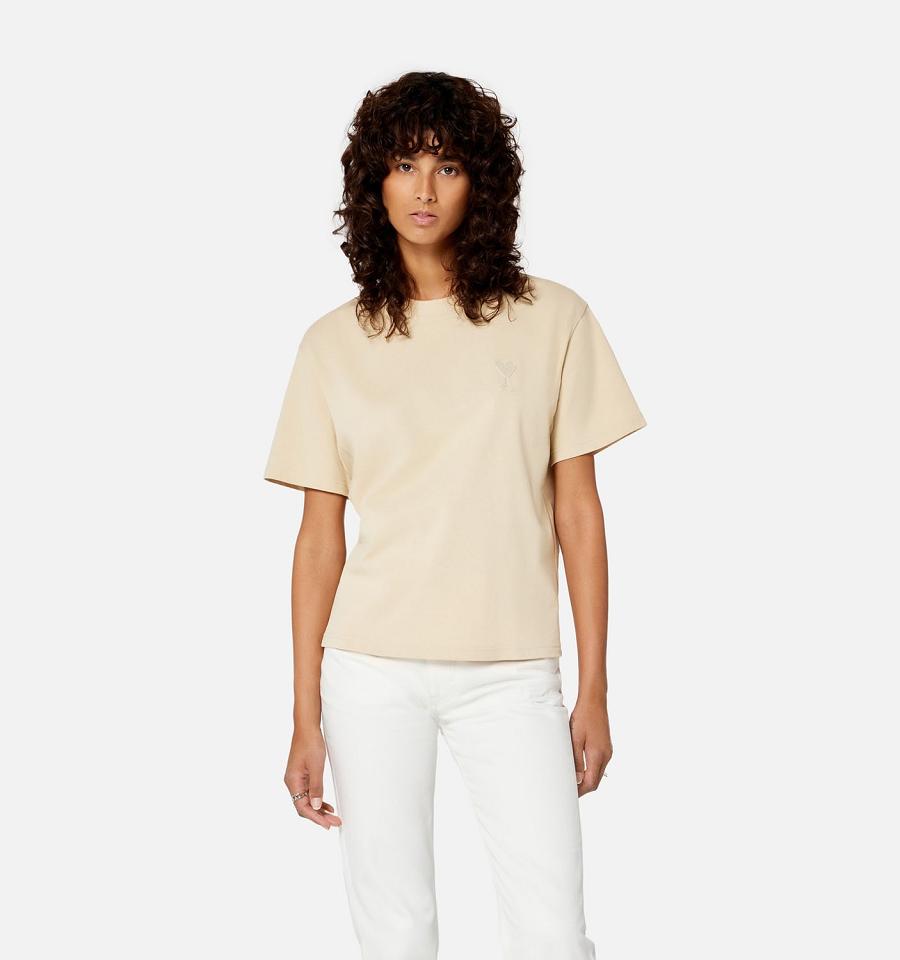 Ami Paris Ami de Coeur T Shirts Beige | ami_US186