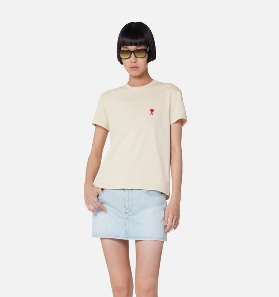 Ami Paris Ami de Coeur T Shirts Beige | ami_US621