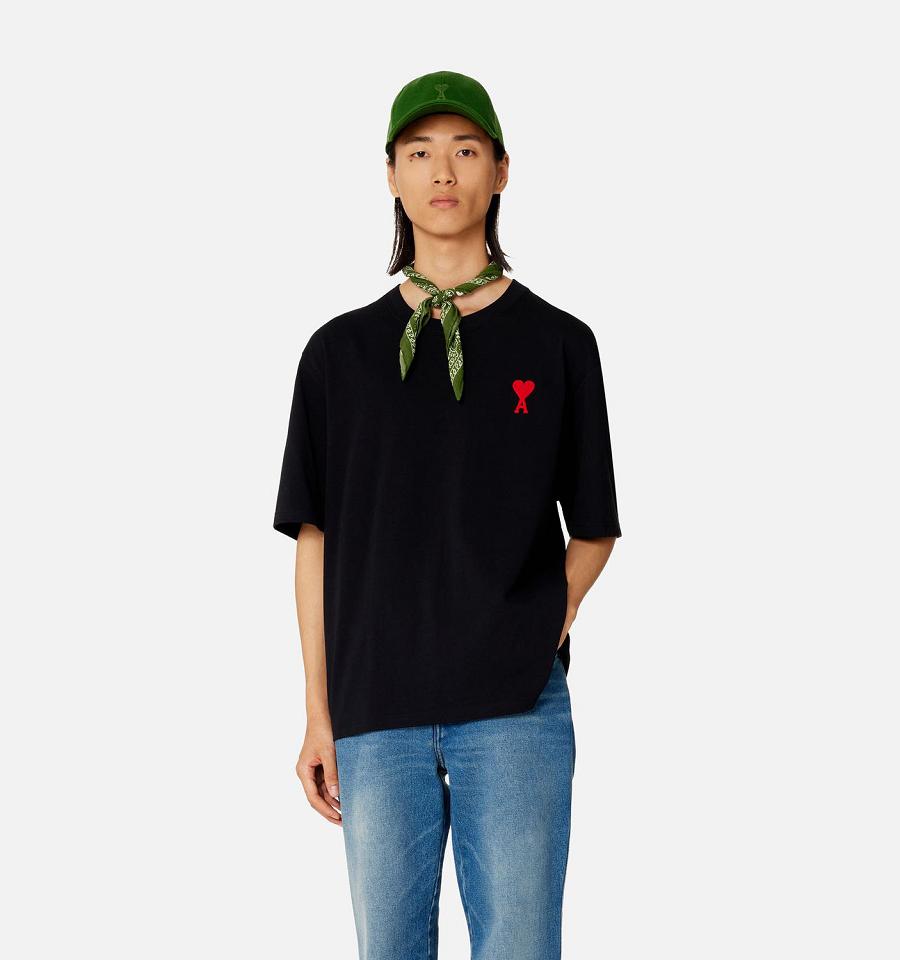 Ami Paris Ami de Coeur T Shirts Black | ami_US159