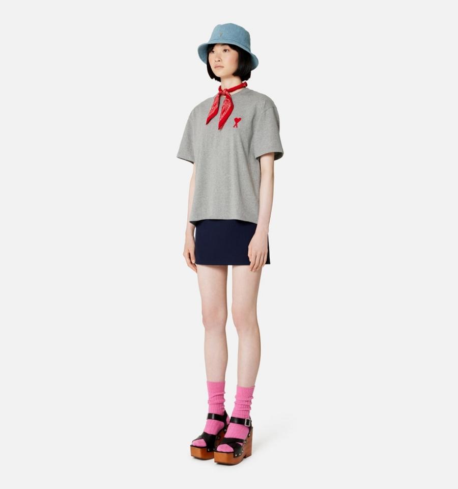 Ami Paris Ami de Coeur T Shirts Grey | ami_US357