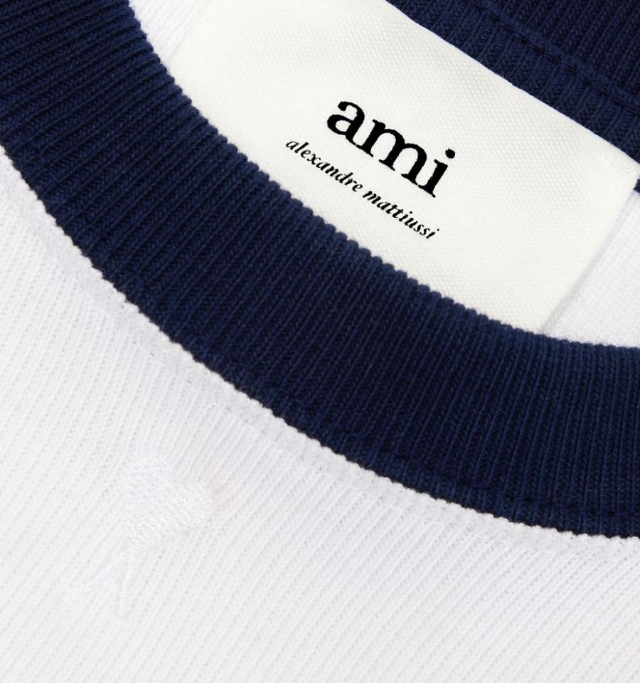 Ami Paris Bicolor Ami de Cœur T Shirts White / Navy | ami_US244