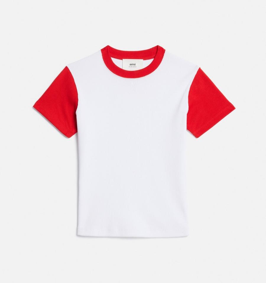 Ami Paris Bicolor Ami de Cœur T Shirts White / Red | ami_US487