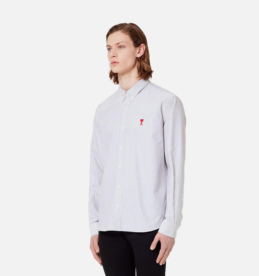 Ami Paris Button-Down Ami De Coeur Shirts Grey | ami_US559