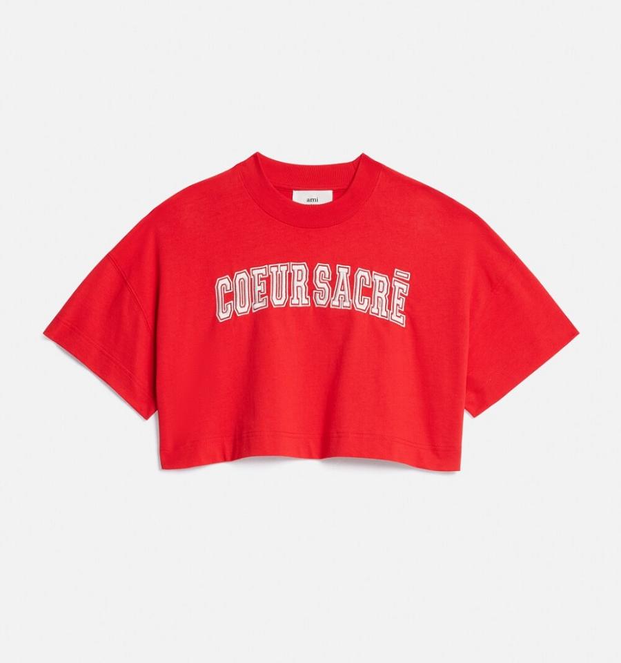 Ami Paris Cropped Coeur Sacré T Shirts Red | ami_US576