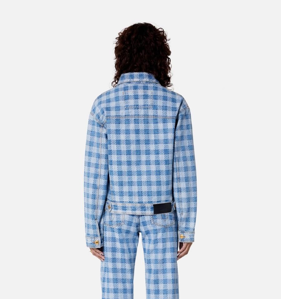 Ami Paris Gingham Boxy Fit Denim Jackets Blue | ami_US577