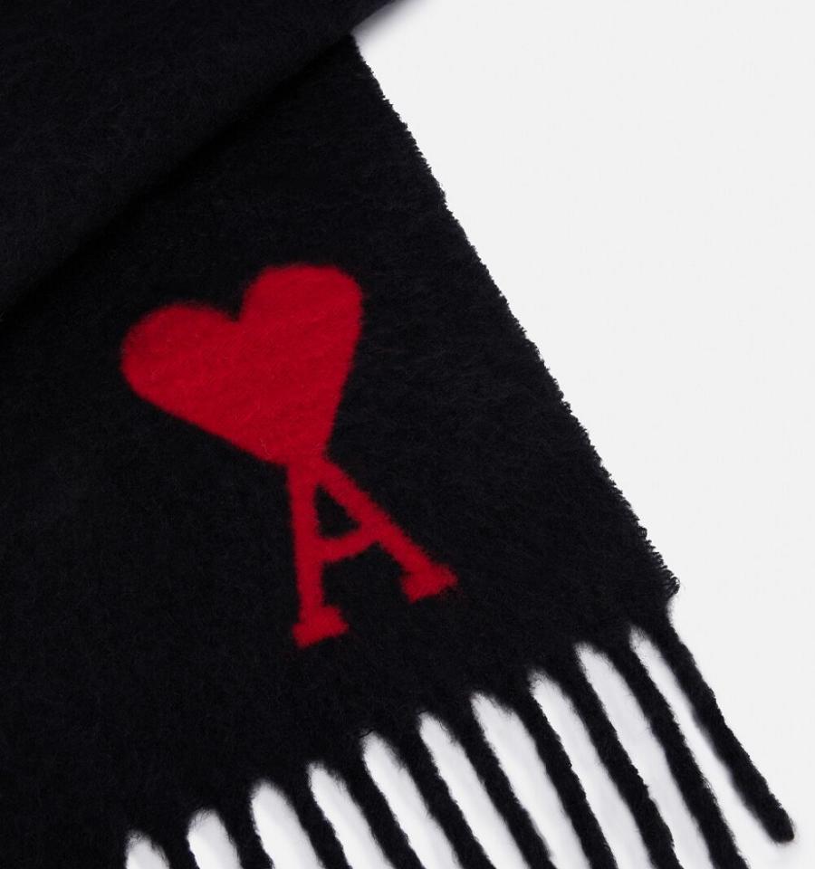 Ami Paris Oversized Ami De Coeur Scarves Black | ami_US215
