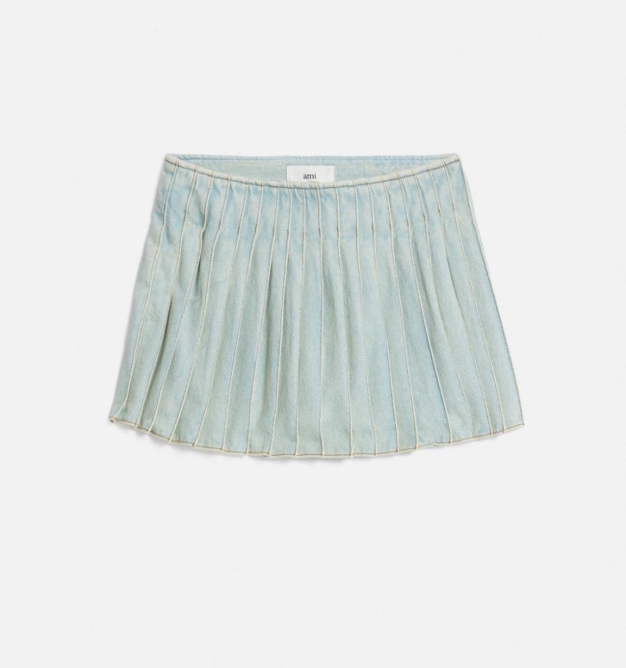 Ami Paris Pleated Skirts Light Blue | ami_US493