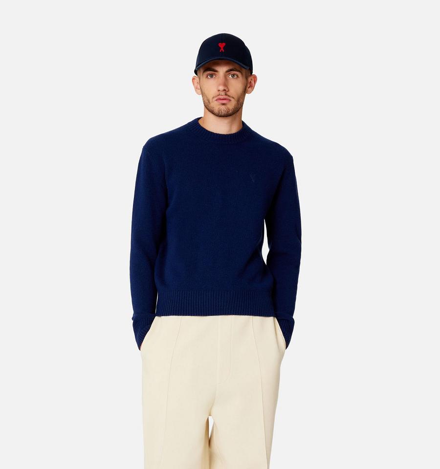 Ami Paris Tonal Ami de Coeur Crewneck Sweaters Navy | ami_US583