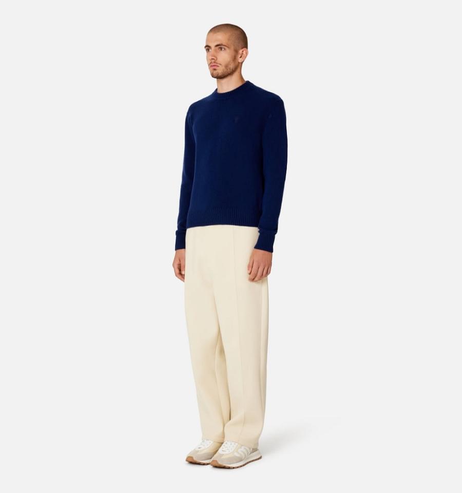 Ami Paris Tonal Ami de Coeur Crewneck Sweaters Navy | ami_US583