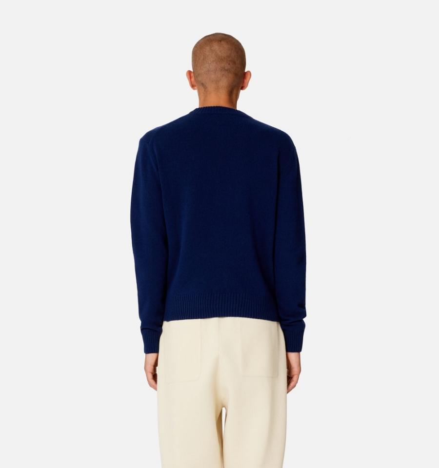 Ami Paris Tonal Ami de Coeur Crewneck Sweaters Navy | ami_US583