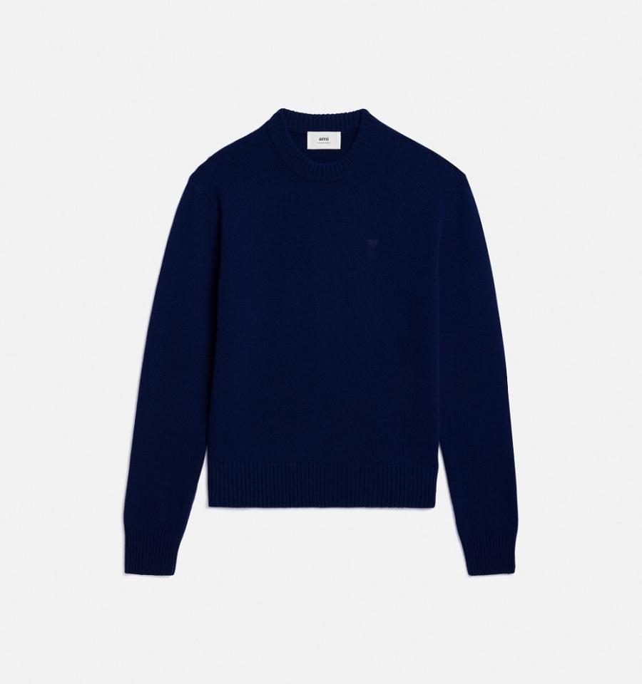 Ami Paris Tonal Ami de Coeur Crewneck Sweaters Navy | ami_US583