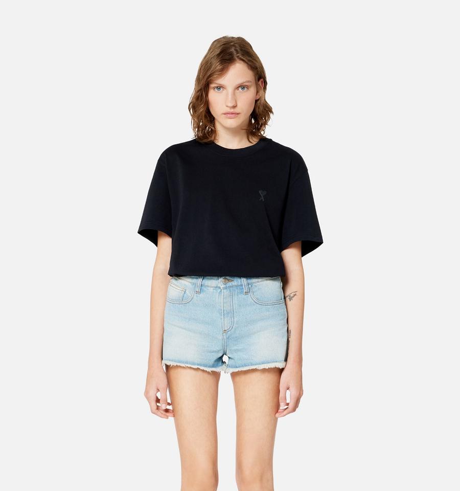 Ami Paris Tonal Ami de Coeur T Shirts Black | ami_US222