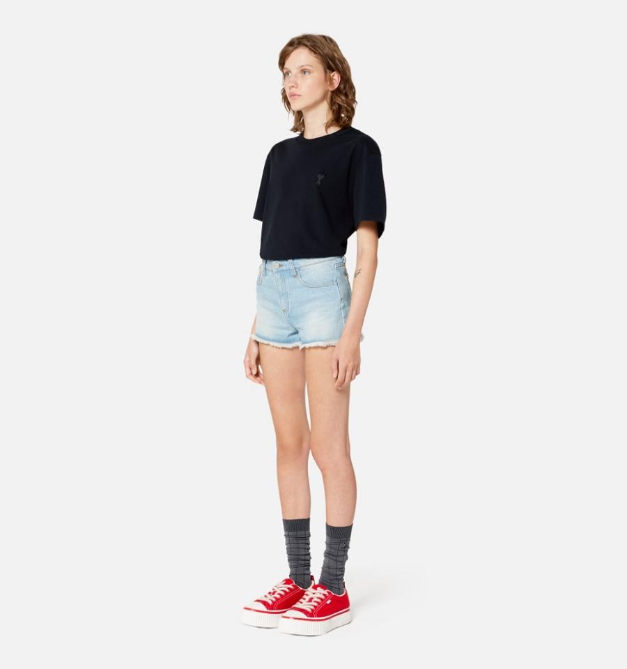 Ami Paris Tonal Ami de Coeur T Shirts Black | ami_US222