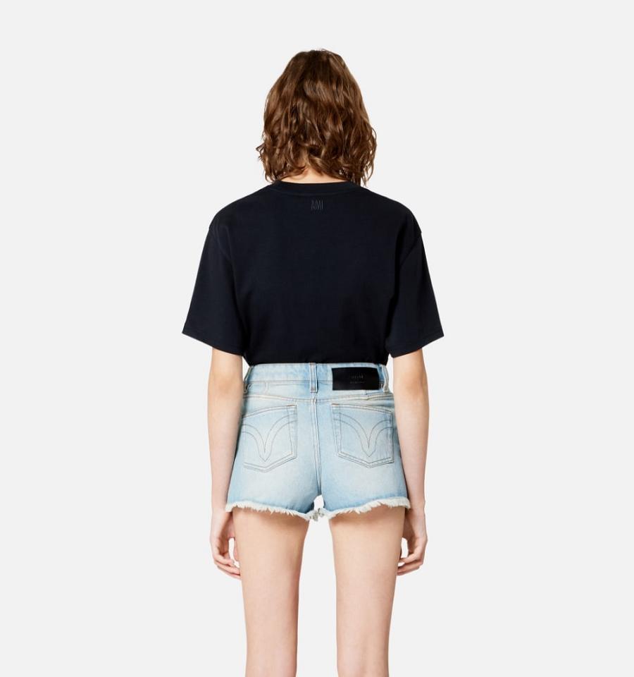 Ami Paris Tonal Ami de Coeur T Shirts Black | ami_US222