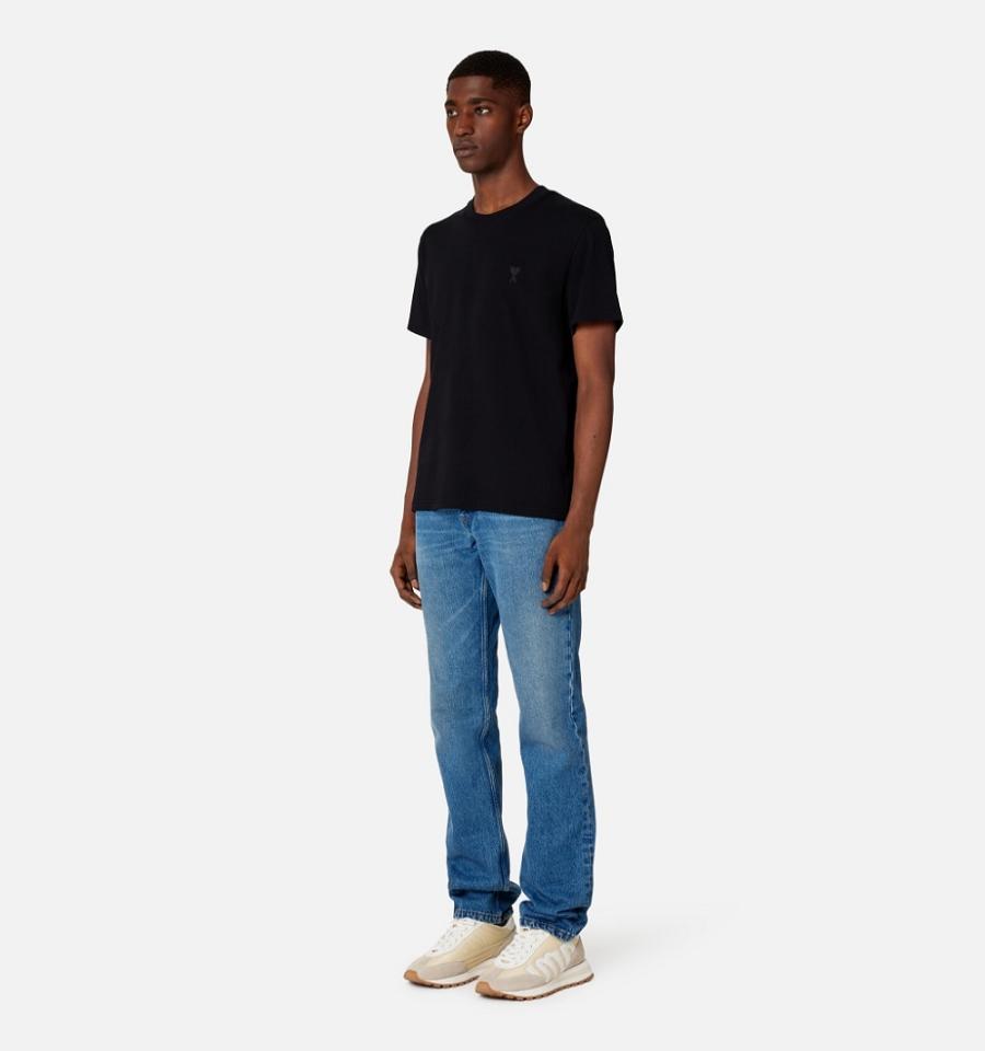 Ami Paris Tonal Ami de Coeur T Shirts Black | ami_US441