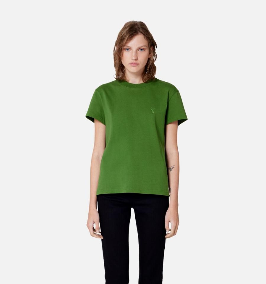 Ami Paris Tonal Ami de Coeur T Shirts Green | ami_US439