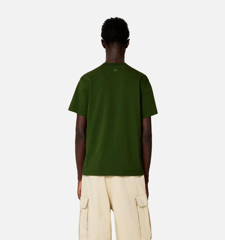 Ami Paris Tonal Ami de Coeur T Shirts Green | ami_US551